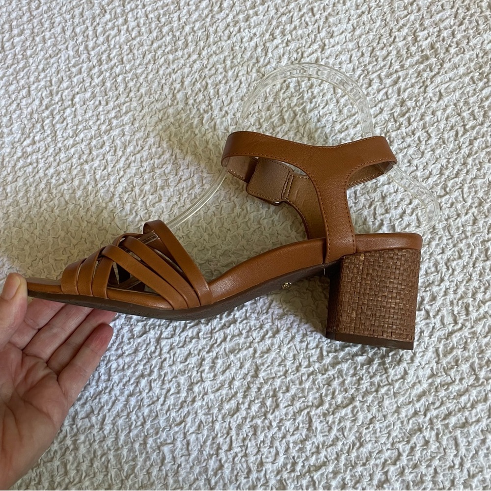 Vionic Peony Heeled Sandal Basketweave Tan Ankle Strap Leather Size 8 - Picture 6 of 12